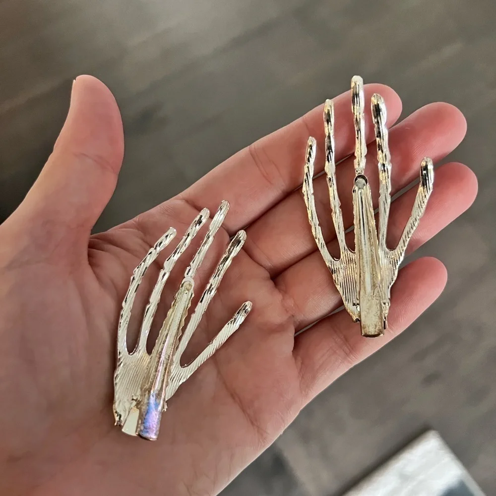 Rhinestone Skeleton Hand Halloween Hair Clips Set